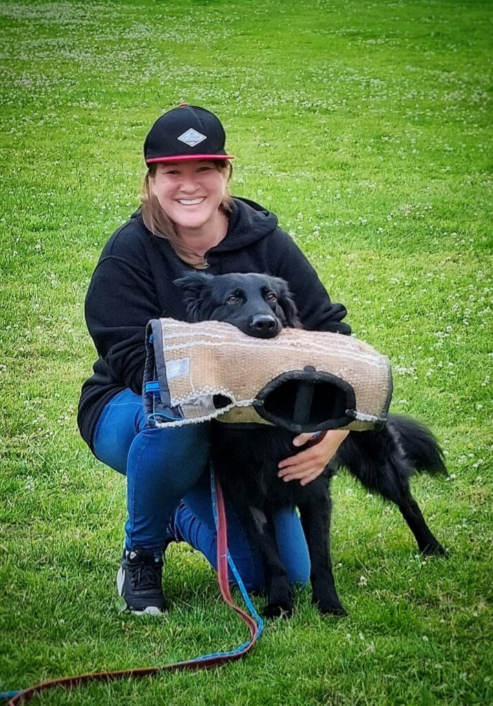 dog training cork - Lauren's dog Tyson in bite sleeve training